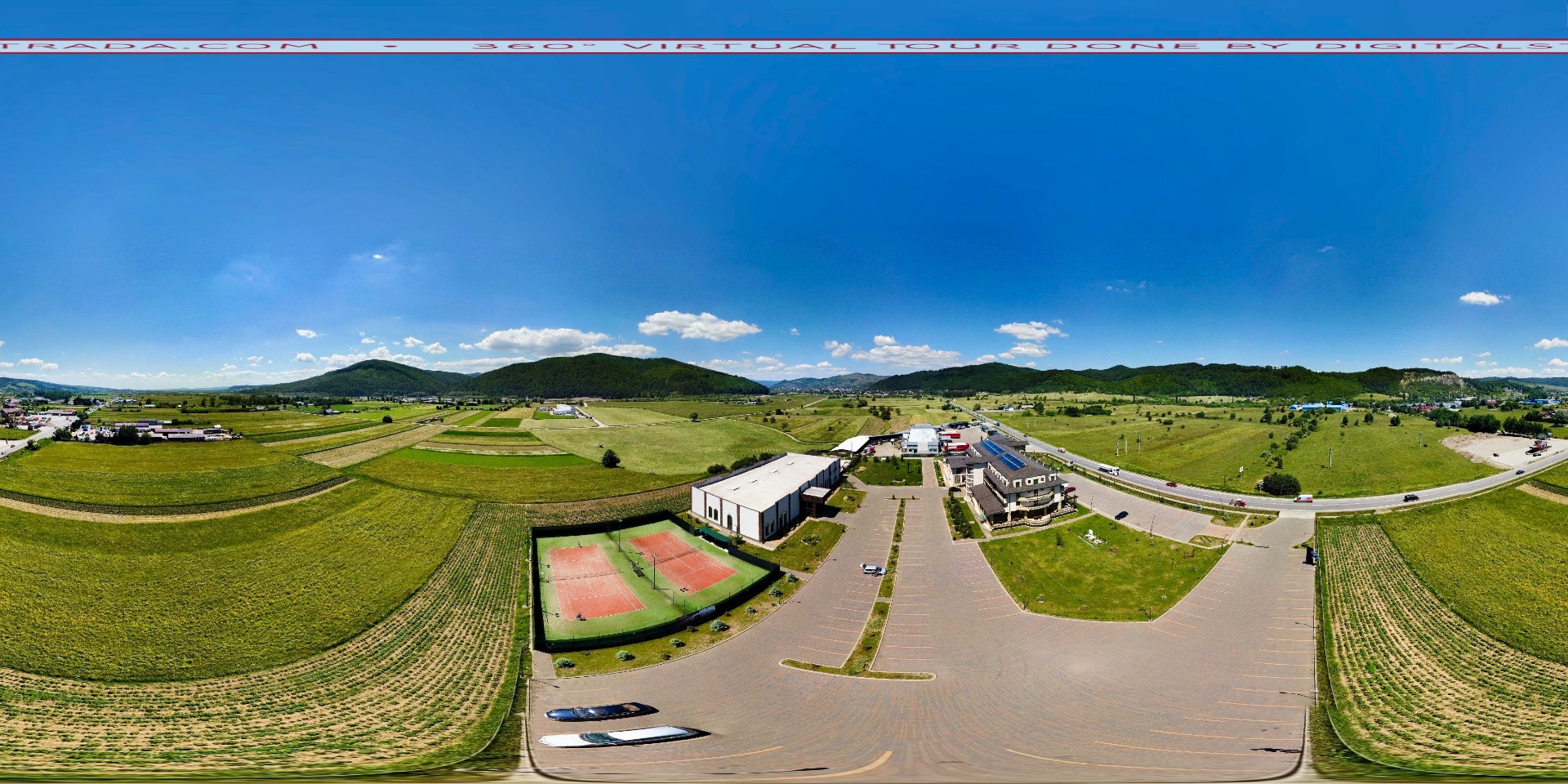 Imagine panoramică 360° aeriană, exterior și împrejurimi Club Bucovina