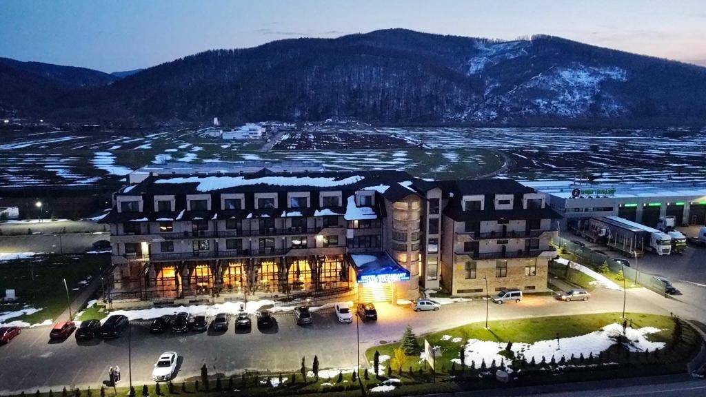 Aerial view of Club Bucovina in winter