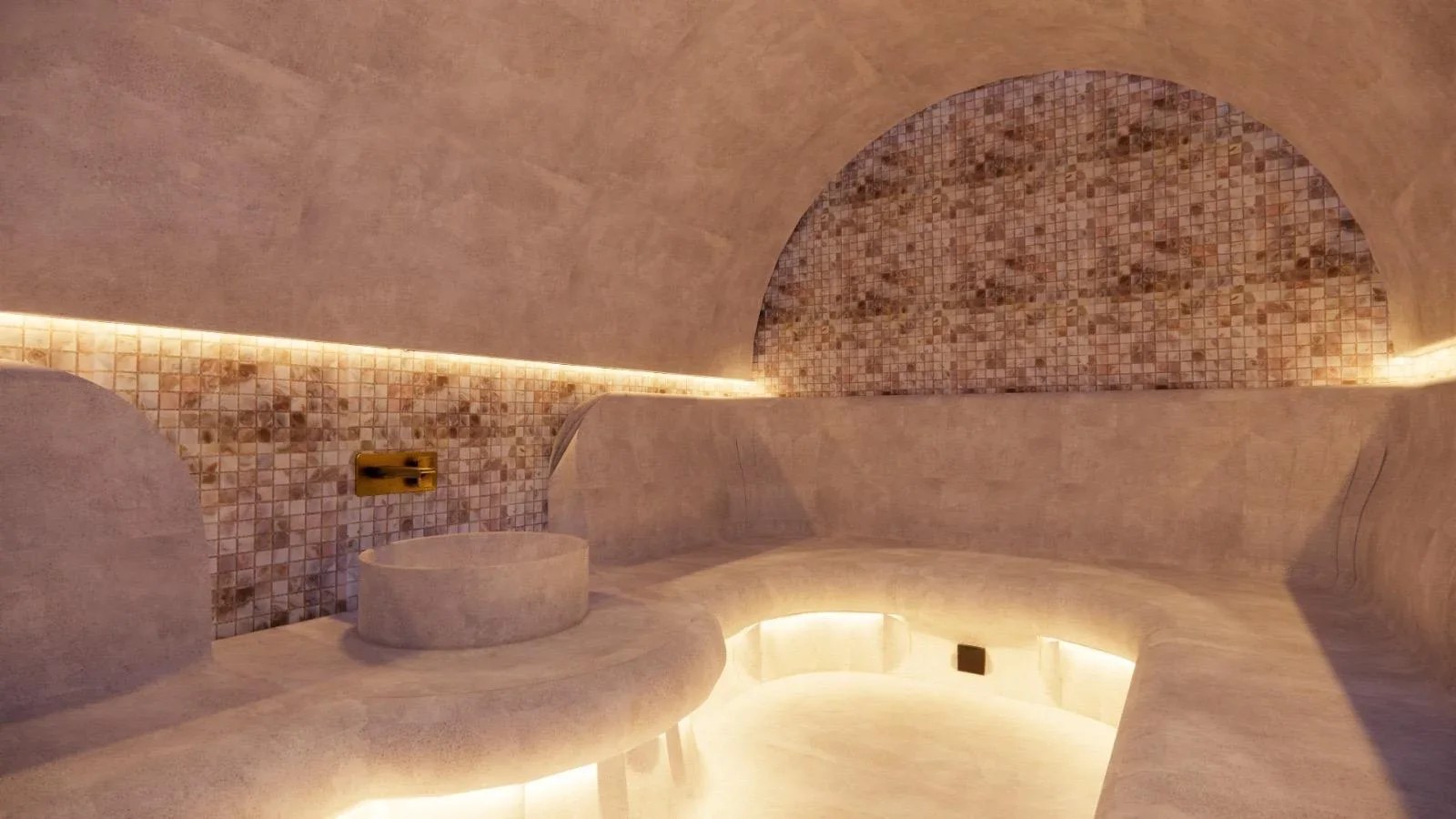 Saună umedă cu mozaic și iluminare caldă în zona Wellness & Relax de la Club Bucovina